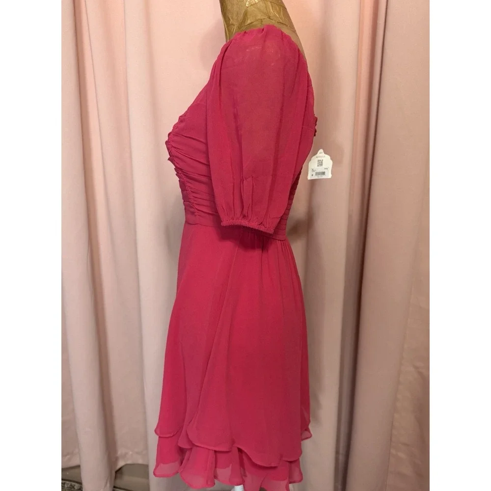 Altar'd State NWT Small Pink Puff Sleeve Mini Dress Chiffon A-Line Barbiecore
